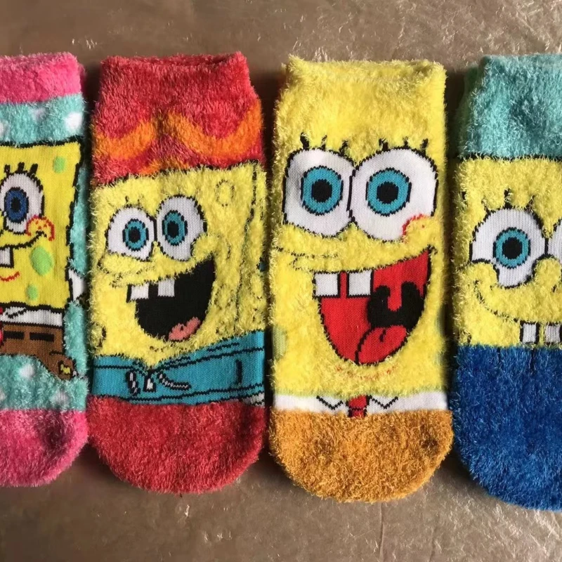 

Fashion Socks SpongeBobs Women's Boat Socks Adult Feather Down Warm Floor Home Men's Socks Casual Short Half Socks for Ladies