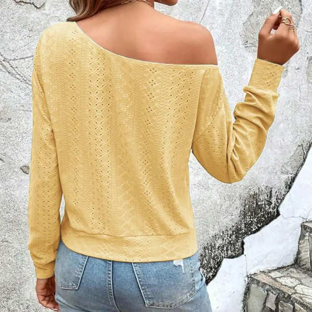 

Fall Spring Blouse Stylish Women's One Shoulder Long Sleeve Pullover Soft Breathable Casual Spring/fall T-shirt with Oblique