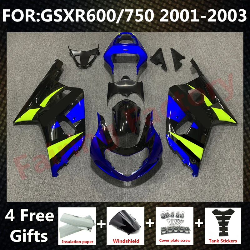 

NEW ABS Motorcycle Whole Fairing kit fit for GSXR600 750 01 02 03 GSXR 600 GSX-R750 K1 2003 2001 2002 Fairings set blue black