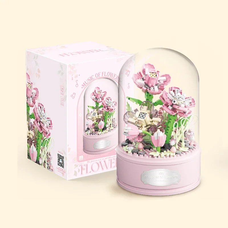 438 шт. + Цветочная музыкальная шкатулка гардении строительный блок креативный