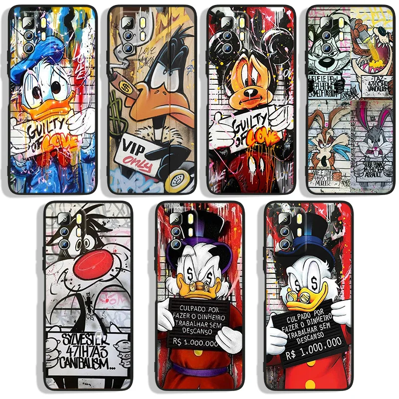 

Cute Donald Duck Mickey Mouse Phone Case For Xiaomi Redmi Note 11E 11T 11S 10T 10S 9S 9T 8T 7 Pro Plus Lite Max Black Cover