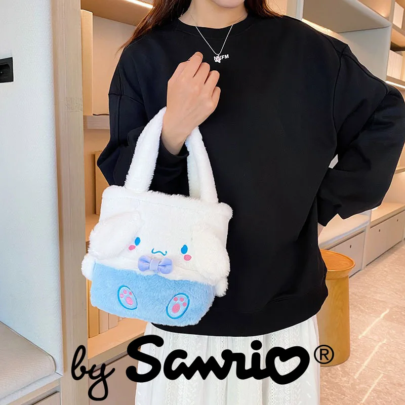 

Sanrio Melody Kuromi Cinnamoroll Plush Felt Shoulder Bag for Women Portable Tote Cosmetic Bags Large Capacity Anime Kawaii Cute