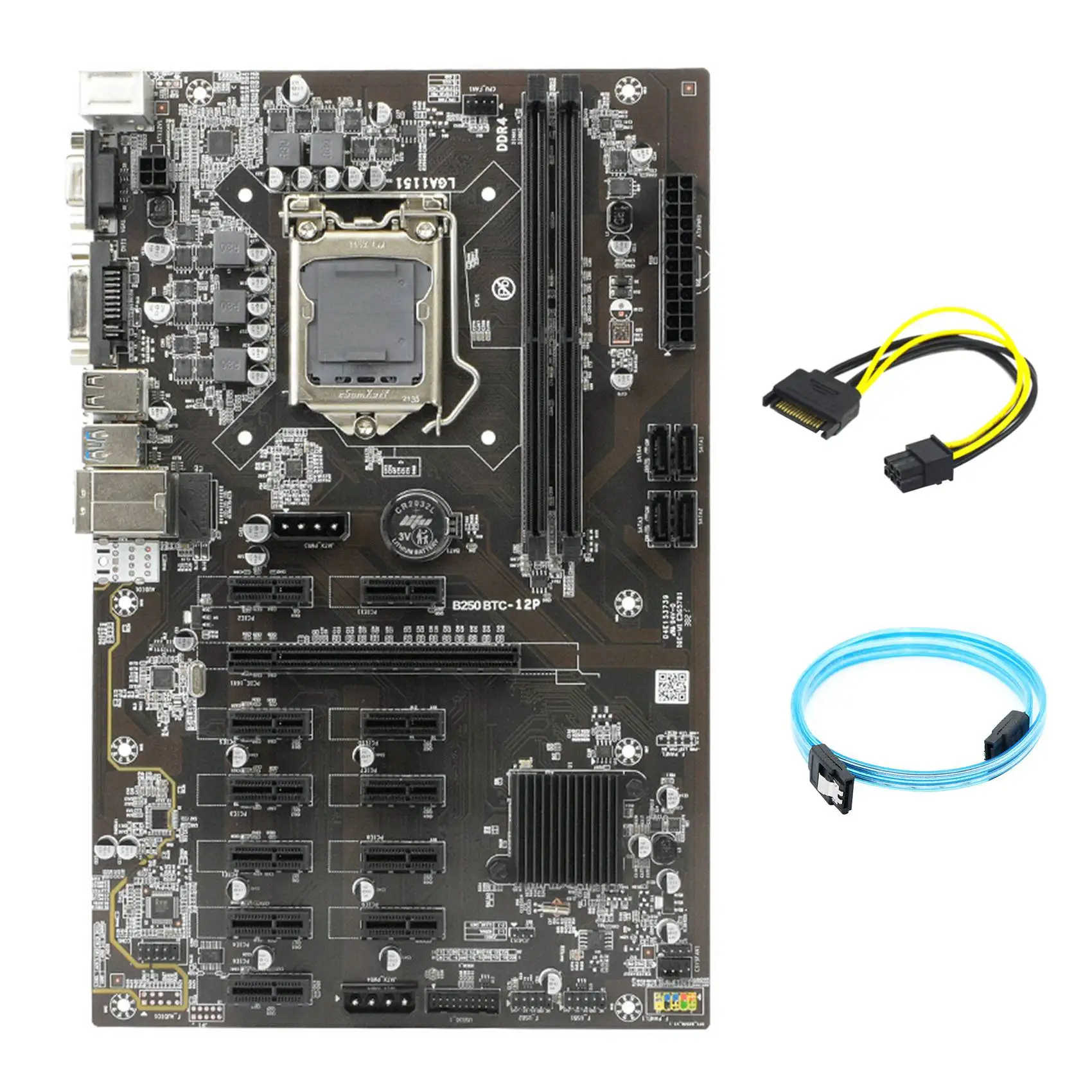 

B250 BTC Mining Motherboard with SATA3.0 Serial Port Cable+SATA 15Pin To 6Pin Cable 12XGraphics Card Slot LGA 1151 DDR4