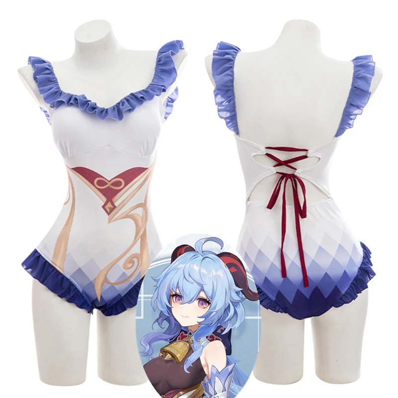 

Game Genshin Impact Cosplay Costume Ganyu Women Swimwear Outfits Halloween Sexy Bikini Swimsuit Suit