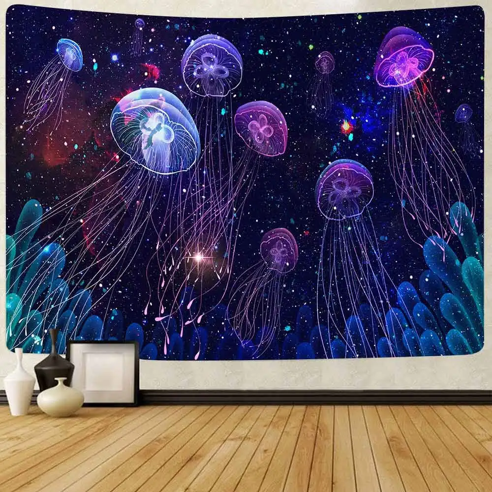 

Fantasy Jellyfish Tapestry Universe Colorful Marine Life Tapestry Blue Purple Galaxy Space Tapestries Bedroom Dorm Living Room