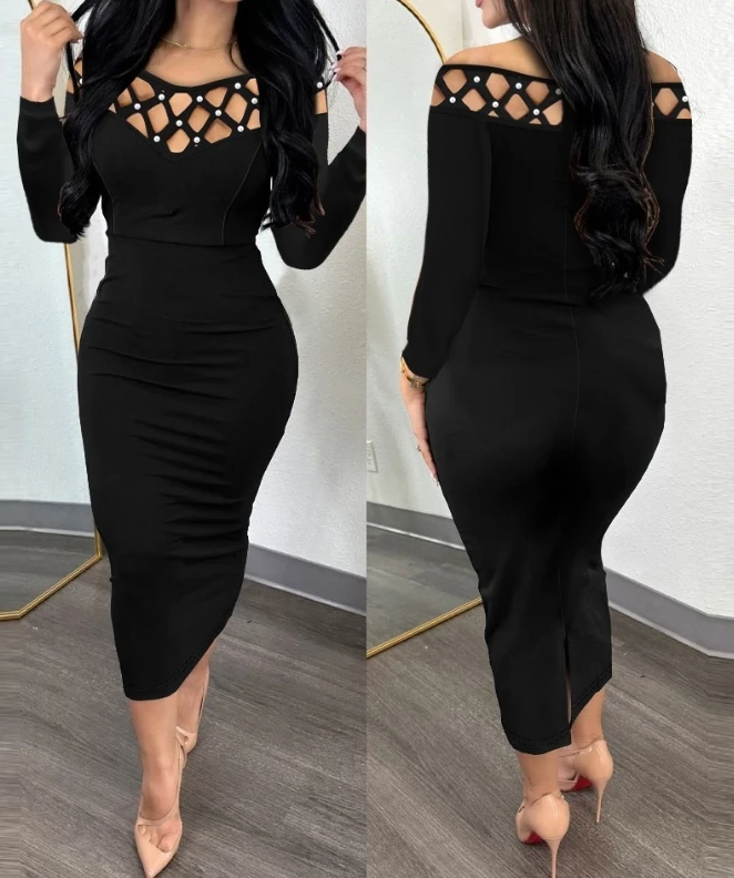 

Женское платье с открытыми плечами, длинное облегающее платье с длинным рукавом