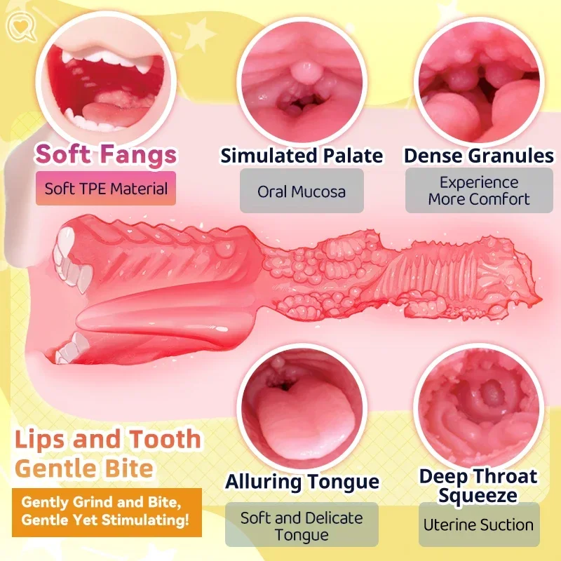 YUU Мужской мастурбатор Реалистичный рот Глубокая глотка Карманная киска Минет с