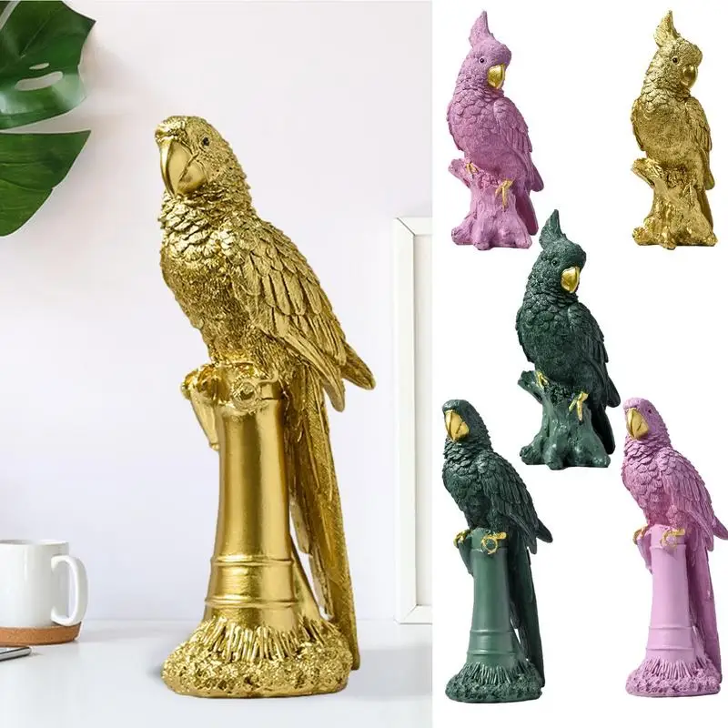 

Parrot Ornament Elegant Weather Resistant Simulation Parrot Miniature Landscape Ornament Light Luxury Style For Wine Cabinet