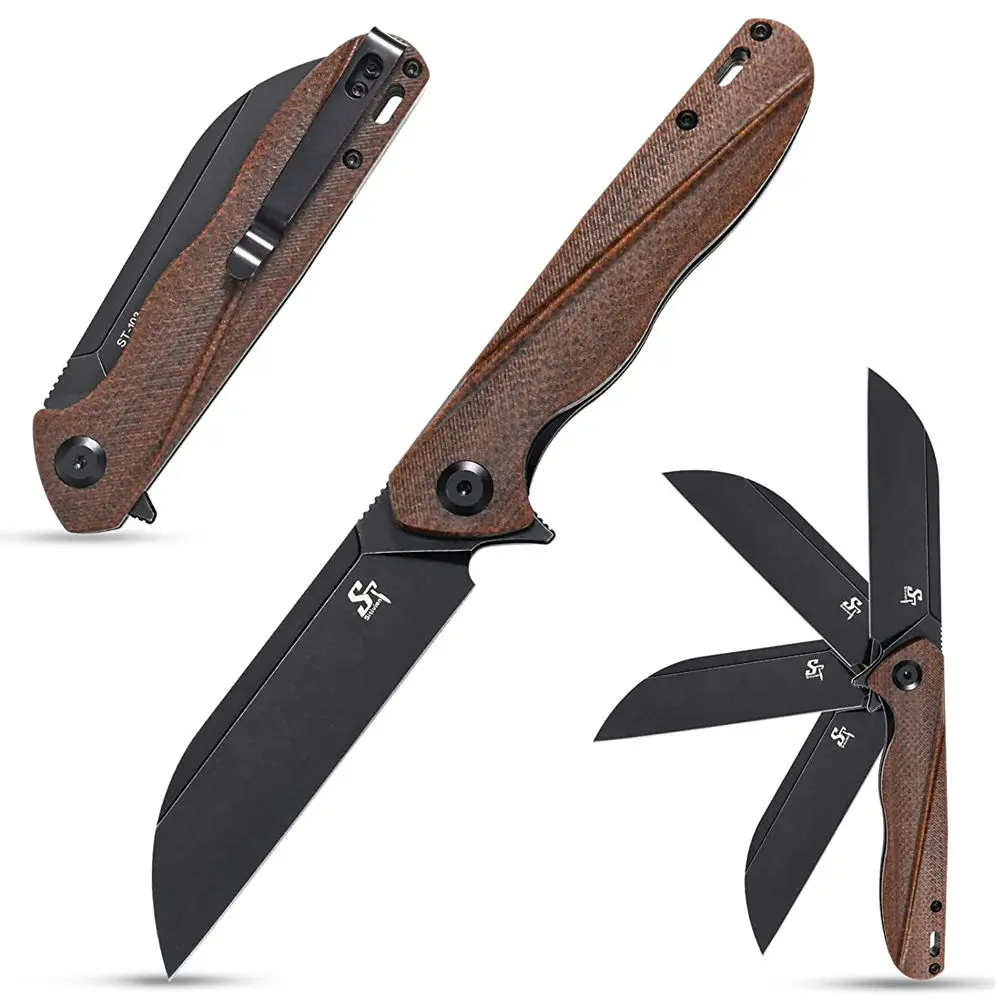 

Sitivien 2022 ST103 D2 Steel Folding Micarta/G10 Bearing Flipper Camping Hunting Kitchen Survival Outdoor EDC Tool Utility Knife