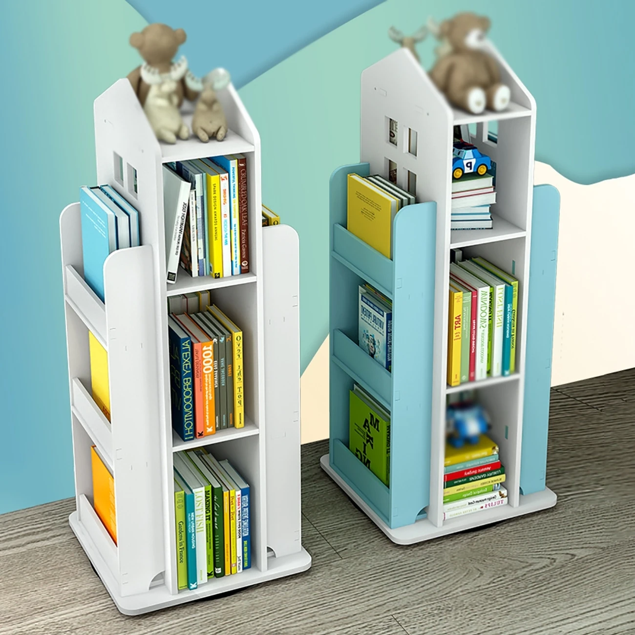 Книжная полка вращающаяся на 360 ° напольная детская книжная для журналов книжных