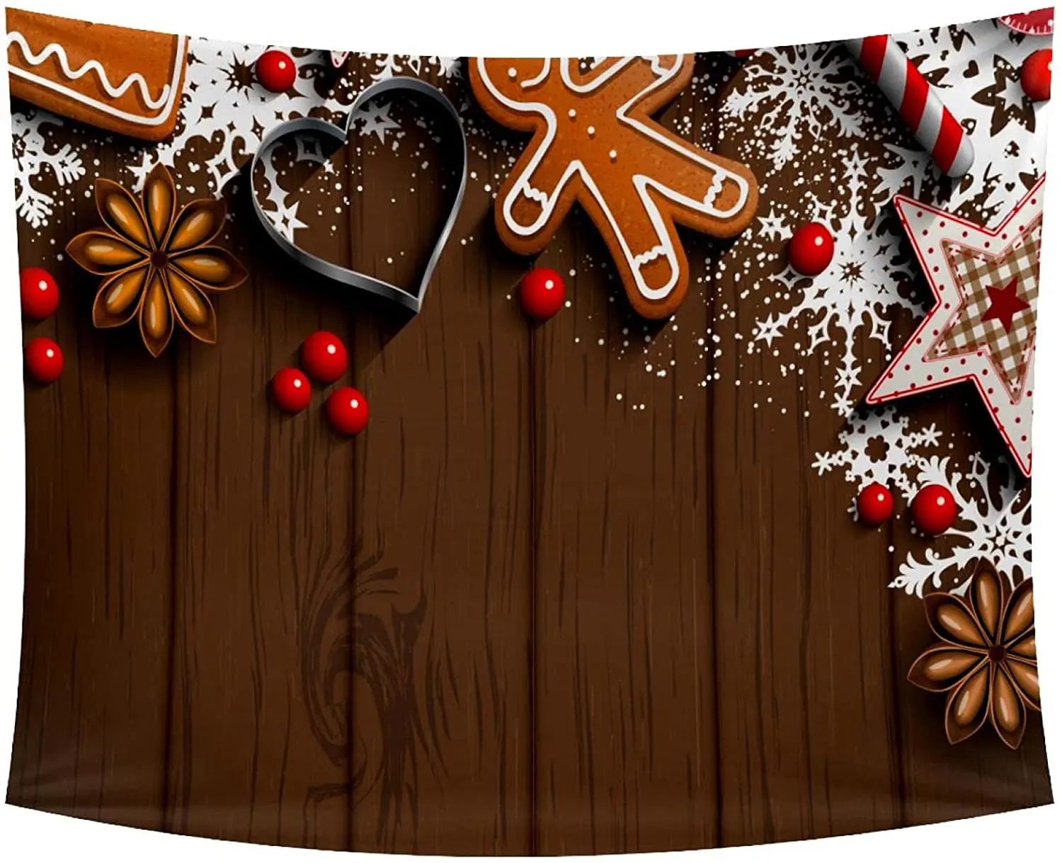 

Tapestry Wall Hanging, Christmas Decorations Elements Pattern With Wood Texture Wall Tapestry for Bedroom Aesthetic College Dorm