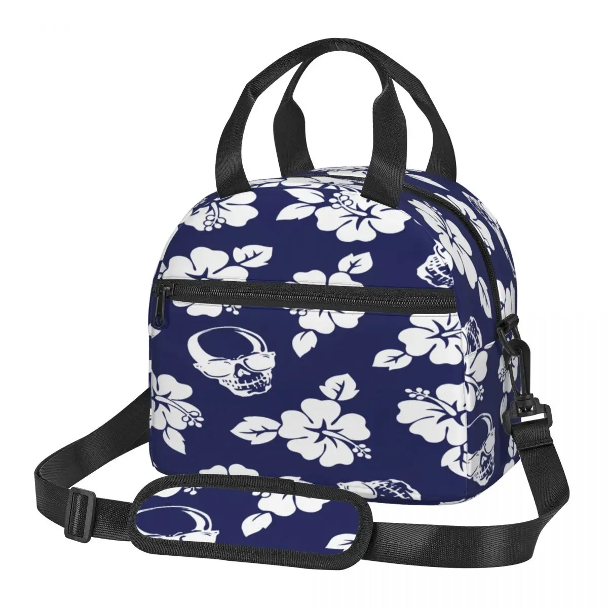 

Thermal Insulated Bag Lunch Box Hibiscus Skull Pattern Lunch Bag Fridge Bag Cooler Handbag Food Bag for Work