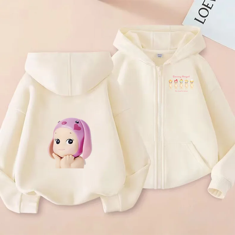Sonny Angel Zipper Sweater Cartoon Print Harajuku Pattern Children Warm Coat Hoodie Boys Girls Casual Sports Cardigan