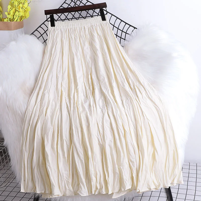 

2022 Spring And Summer Clothes New Style Wrinkle Thin Solid Color Casual Versatile Medium Length Loose Large Swing Skirt Long