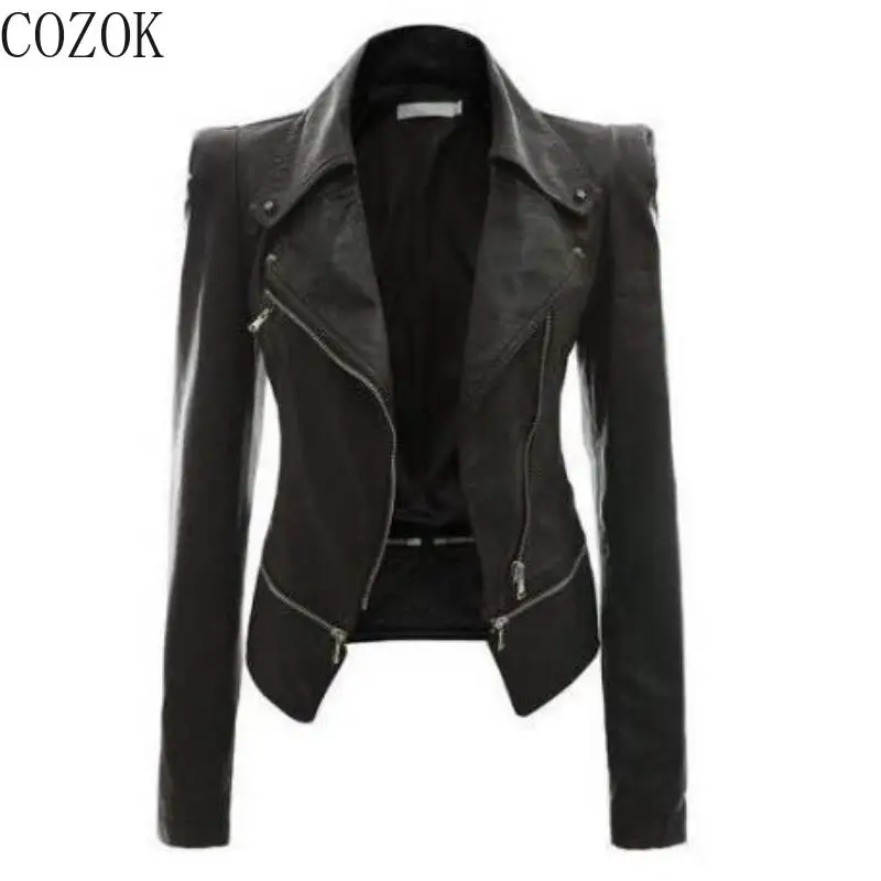Women Biker's Leather Jacket Coat Zipper Casaca Para Mujer Jackets for Women Кожаная Куртка Женская Leather Jackets Women enlarge