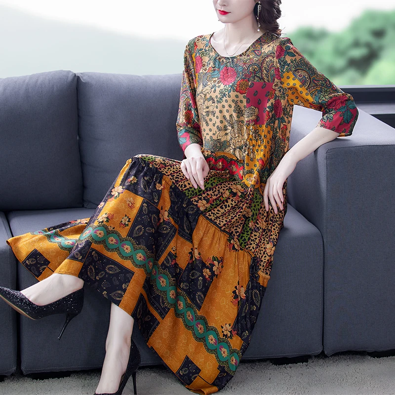 Женское элегантное шелковое платье свободное повседневное длинное облегающее