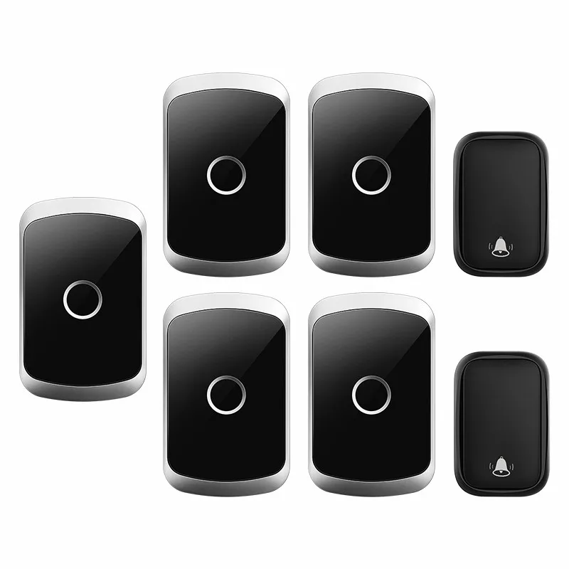 

WEMEDA Self-powered Wireless Doorbell with No Battery Smart Cordless Waterproof Home Door Bell US EU UK Plug 2 Button 5 Receiver