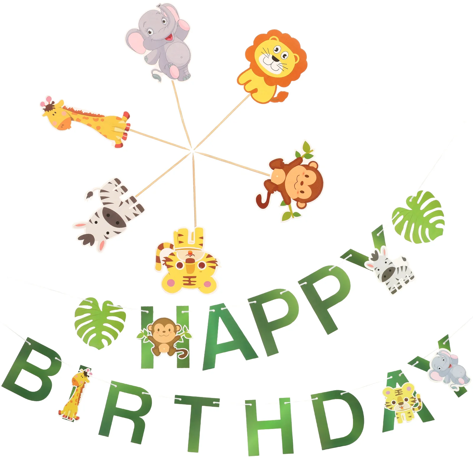 

1 Set of Hawaiian Happy Birthday Hanging Paper Banner Birthday Cupcake Toppers