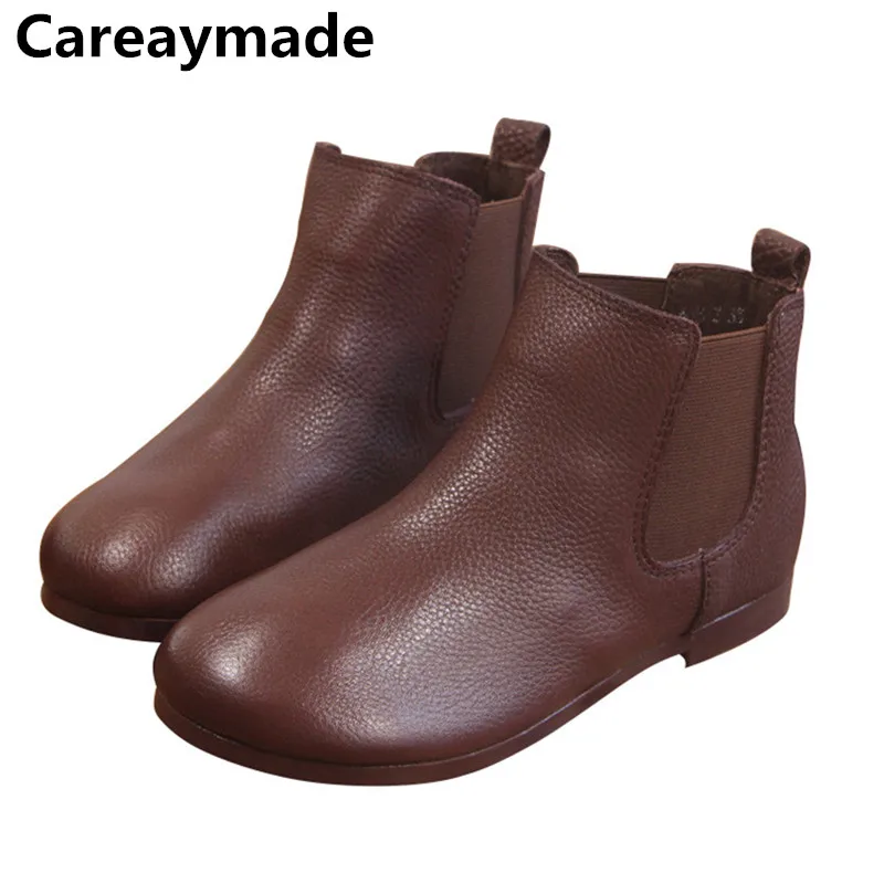 Careaymade-Genuine Leather short boots women's comfortable soft leather loose Autumn&winter boots flat ANKLE warm BOOTS women