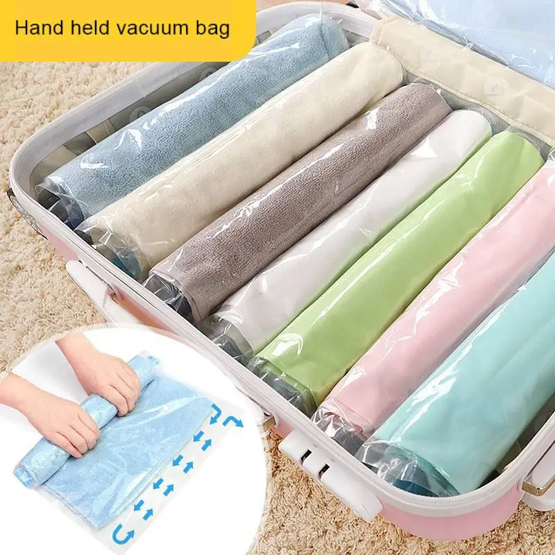 

6 Pc Roll-Up Compression Vacuum Storage Bags Transparent Space Saver Travel Space Saver Bags Compressed Home Clothes Storage Bag