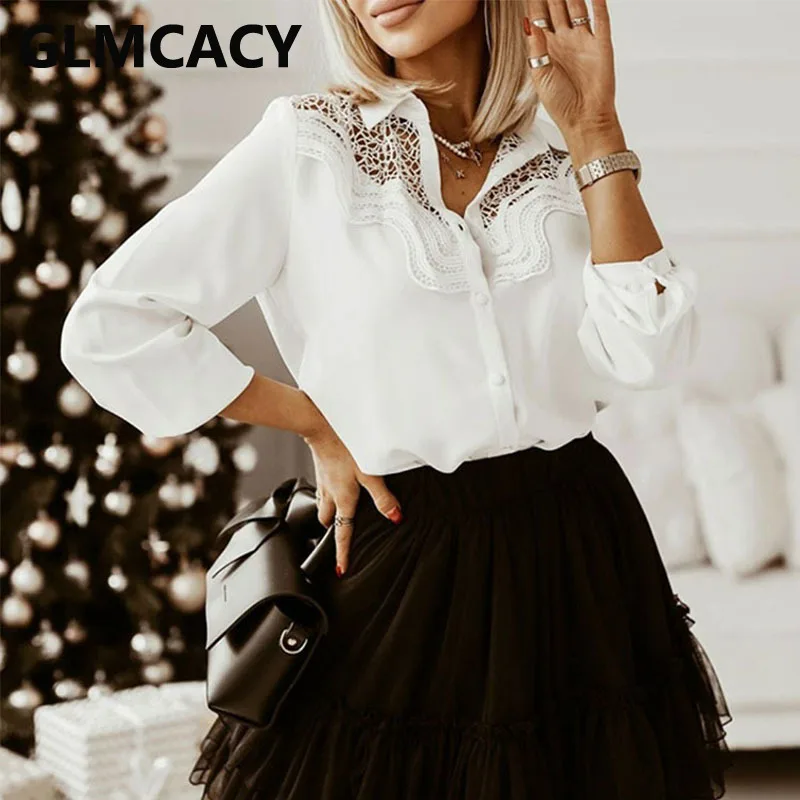 

Женский кружевной топ с длинным рукавом