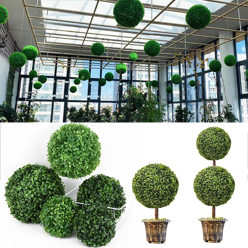 

18/23/28cm Artificial Grass Ball Green Milan Grass Plastic Fake Plant For Home Hotel Garden Hanging Decor Wedding Party Supplies