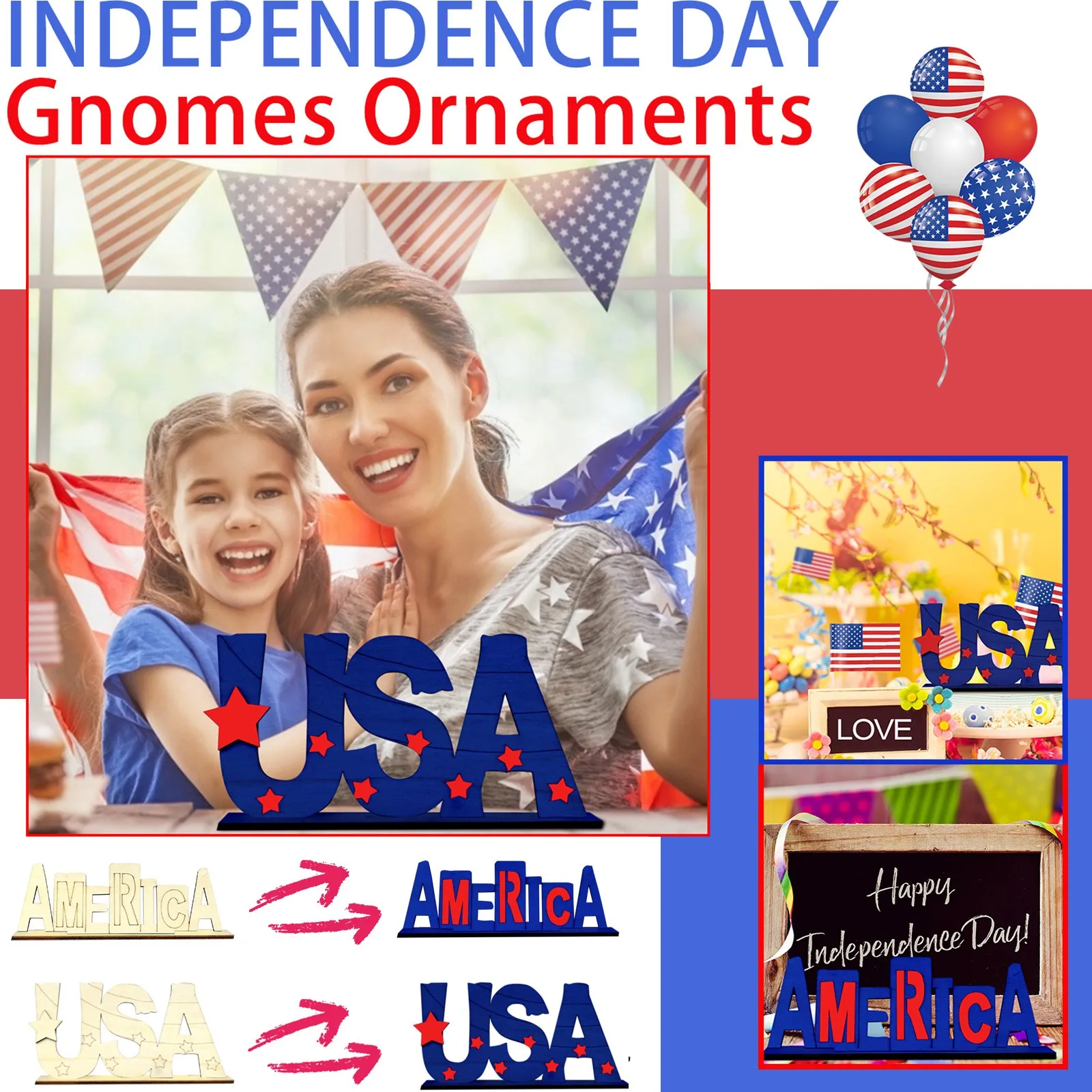 

Ornaments Home Decoration Day Crafts DIY American Independence Wooden Home Decor