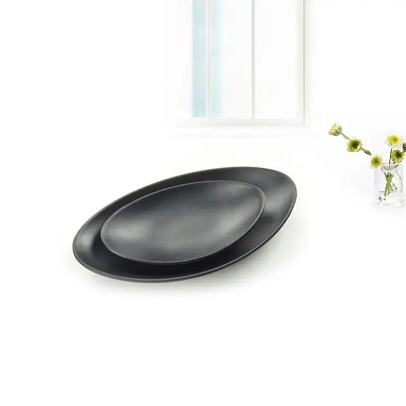 

Korean Cuisine Dish Ring Dish Imitation Porcelain Storage Tray Dim Sum Seafood Sushi Oval Plate Japanese Tableware Matte Black