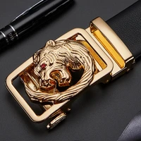 2022 new mens lion button leather belt simple leisure business belt luxury stainless steel cowskin belt 110 130