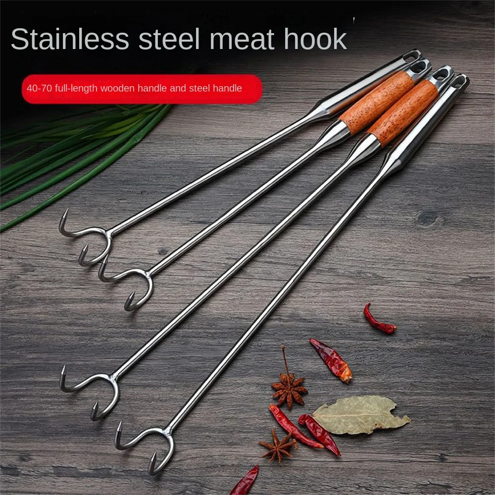 

Stainless Steel Grabbing Meat Hook Wood Handle Anti-scalding Kitchen Accessories Bold Cooking Utensils Meat Hook Long Handle