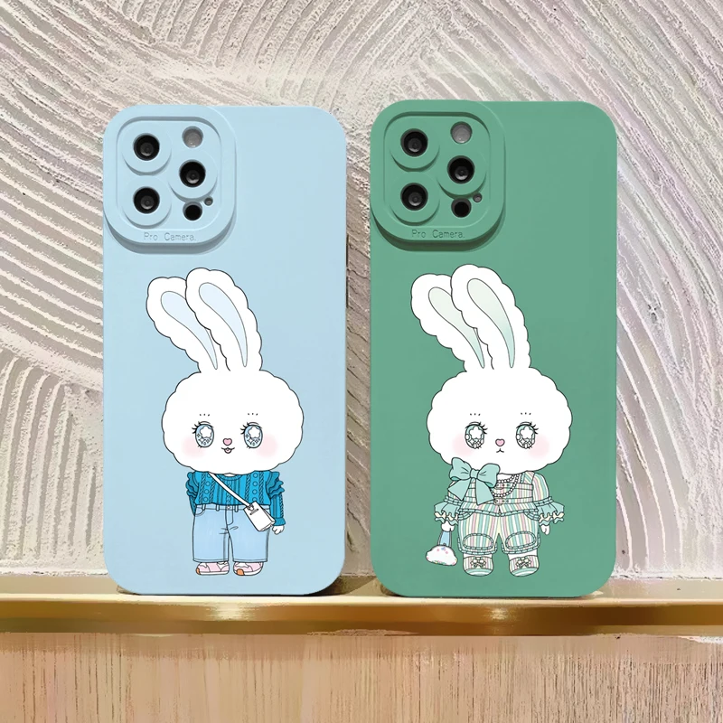 

Cute white rabbit phone case For iPhone 14 11 12 13 Pro Max 14 Plus 7 8 Plus SE 2020 XS X XR Soft Silicone Back Cover Shell Funa