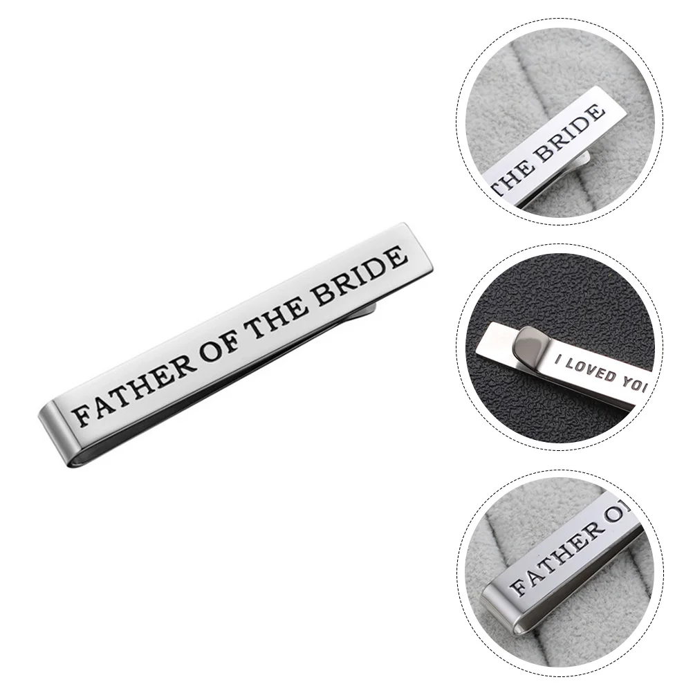 

Tie Clips Double-Sided Lettering Wedding Party Present Supplies Ties Men Gift Father Groom Titanium Steel Dad Of bride