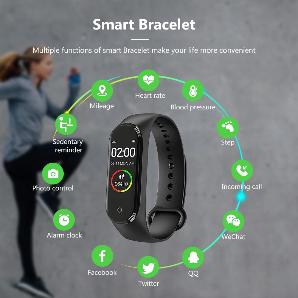 

M4 Smart Bracelet Fitness Tracker Sport With Step Counting Function Support USB Charging Smart Bracelet Blood Pressure Monitor