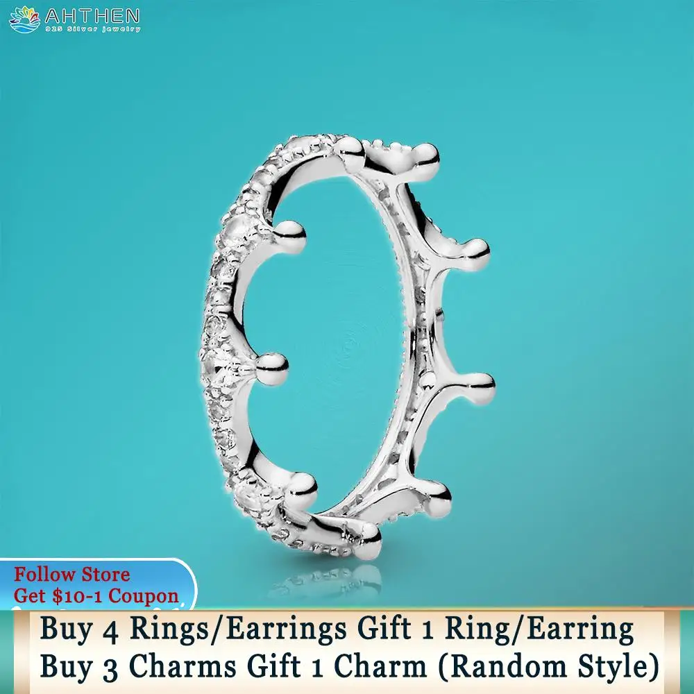 

Ahthen 925 Sterling Silver Ring Clear Sparkling Crown Ring 925 Silver Women Rings Ngagement Rings Women Jewelry Making Girl Gift