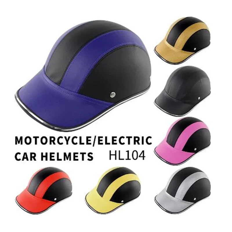 Motorcycle Protective Helmet Half Open Face Vintage Hat Baseball Cap Style Leather Safety Summer Cap Unisex Scooter Racer Helmet