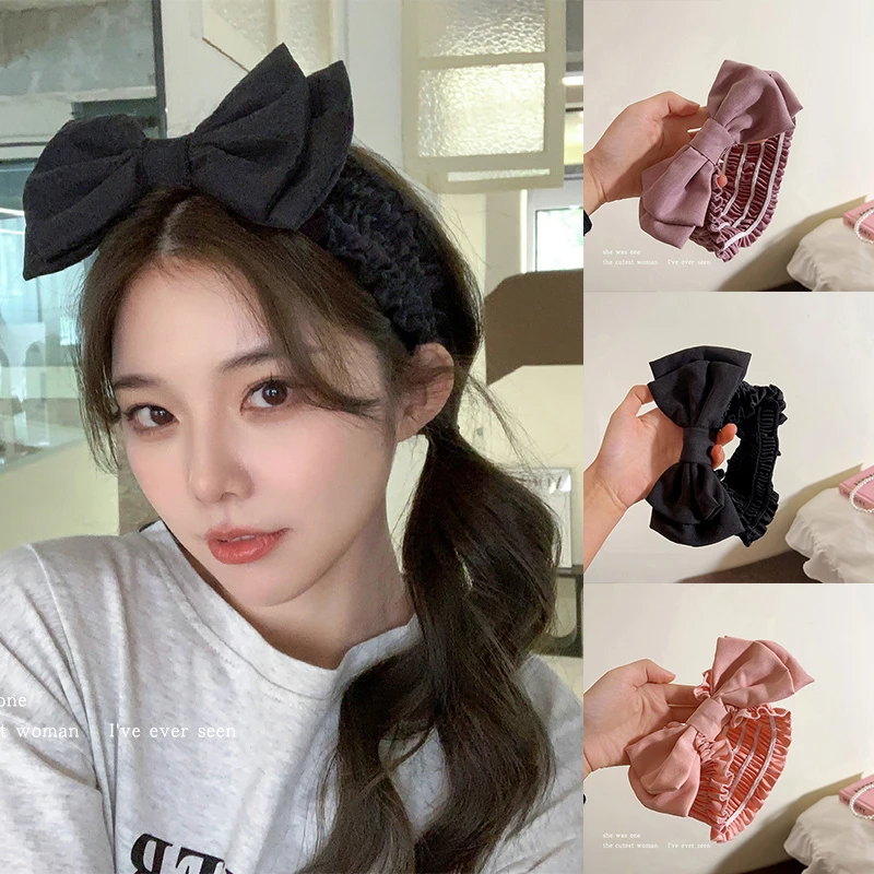 

Big Bow knot Headband Solid Color Hairband Elastic Hair Band For Women Girls Wash Face Turban Head Wear Hair Accessories