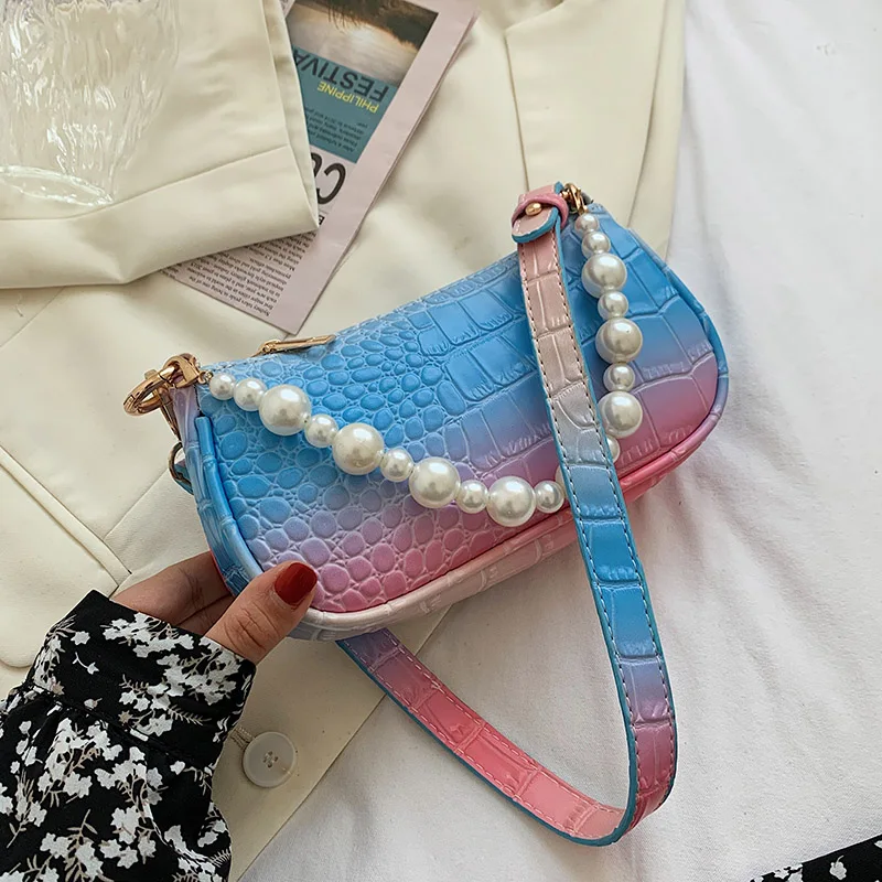 

Pearl Design Stone Pattern Shoulder Underarm Bags for Women 2021 PU Leather Travel Handbag Fashion Luxury Crossbody Purses Sac
