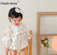 freely move 2022 korean girls ruffle dress princess baby floral long sleeve one piece dress sisters matching wear baby rompers