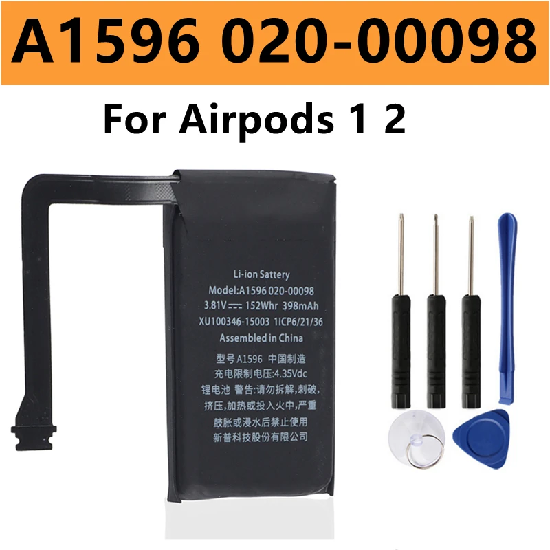 Новый оригинальный аккумулятор 398 мАч A1596 020-00098 Аккумулятор для Airpods 1 2 1st 2nd Wireless