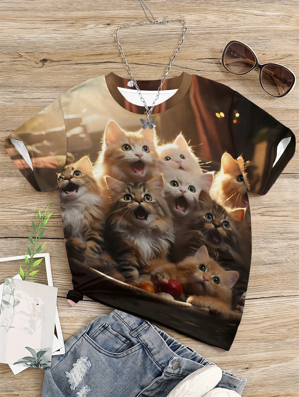 Футболка детская с принтом удивленного кота коротким рукавом на возраст 5-14 лет