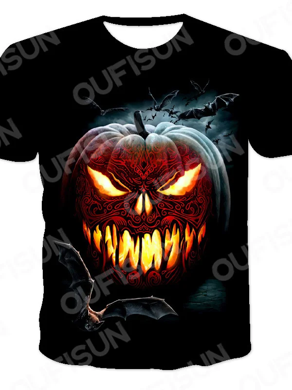 

Unisex summer shirt with 3d print, large size shirt with skull, short sleeve, round collar, urban fashion