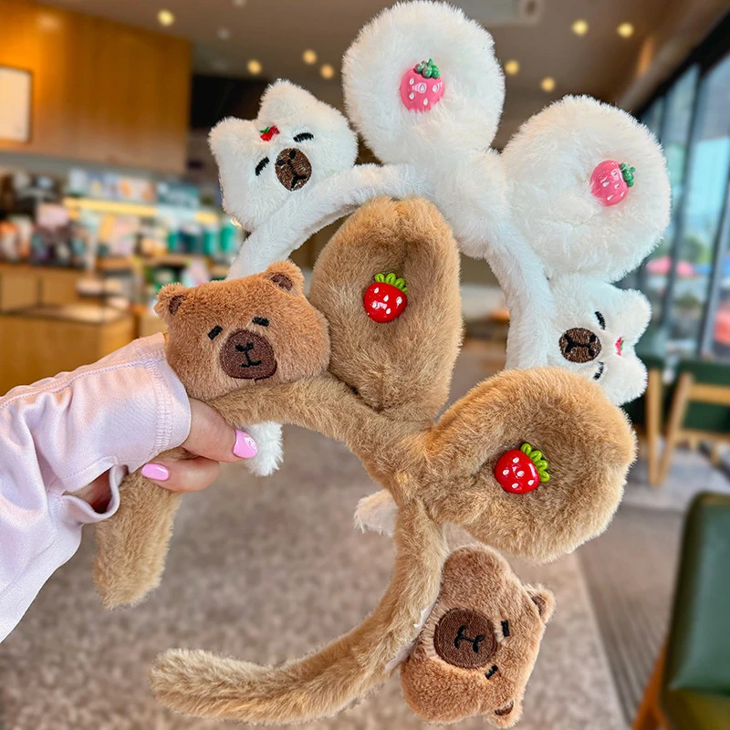 Мультяшная капибара для мытья лица повязка волос милая плюшевая кукла на голову