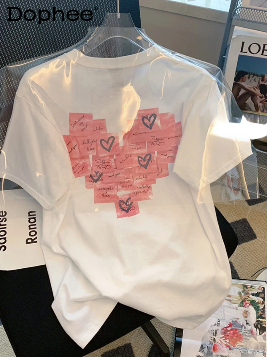 

Fashion Casual White Short-Sleeved T-shirt Women 2022 New Summer Clothes Korean Style Printed Tshirt Top Female Graphic T Shirts