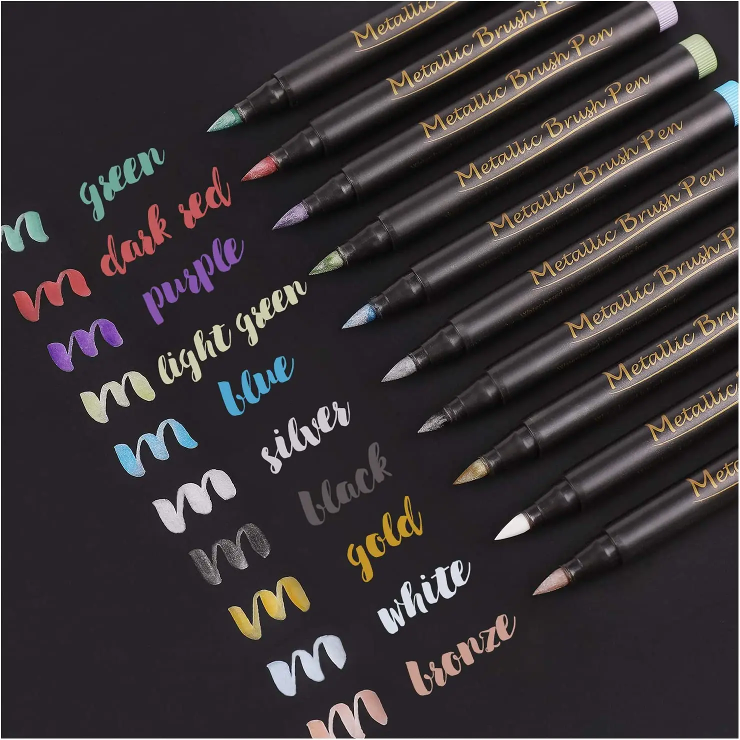 

Metallic Brush Marker Pens 10 Color Brush Tip Metallic Pens Art Marker for Calligraphy Brush Lettering Black Paper Rock Painting