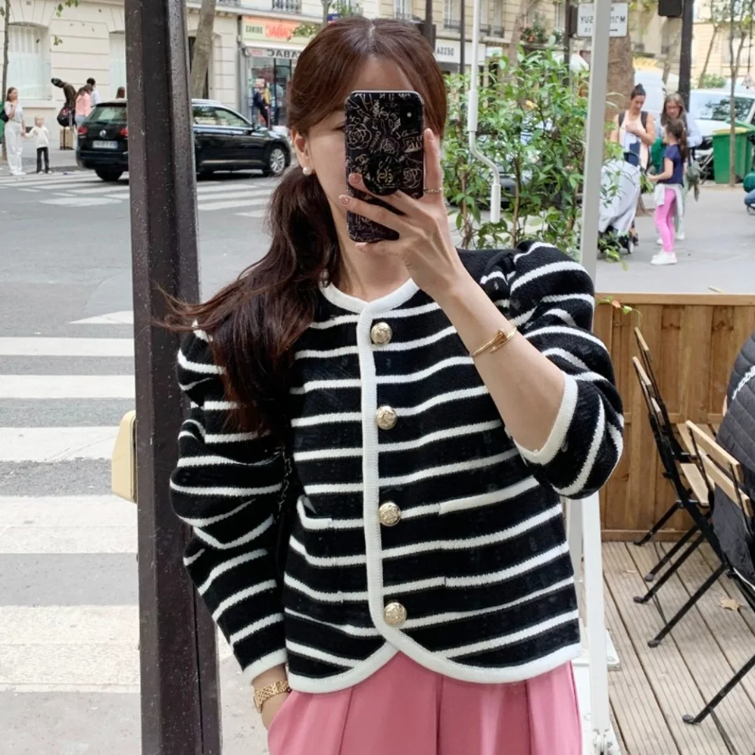 Южная Корея Шикарная осень Ретро Классическая однобортная трикотажная рубашка