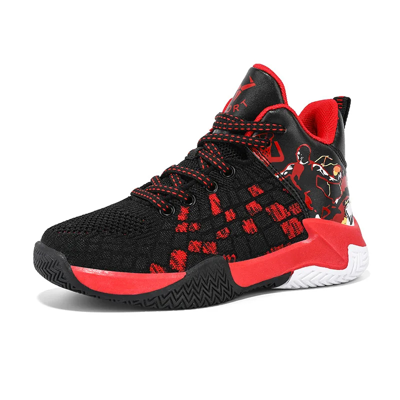 Breathable flying woven children's shoes High top Student sneakers Tennis Comfortable outdoor running shoe Boys' basketball shoe