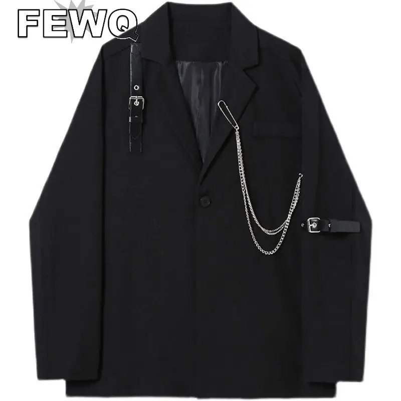 

FEWQ Men's Blazers Menswear Fashion Personality Chain Design Single Button Long Sleeve Suit Jacket New Notched Tide Autumn 2023