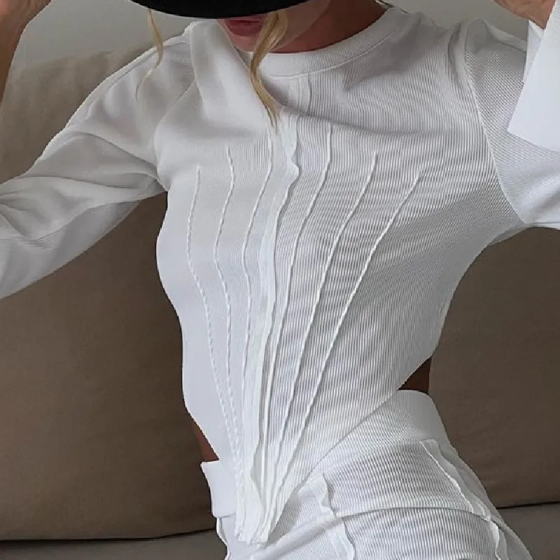 

White Ruched Tops T Shirt Women Y2k Clothes T-shirts Irregular Hem Long Sleeve Tee Shirt Femme 2022 Autumn Korean Streetwear