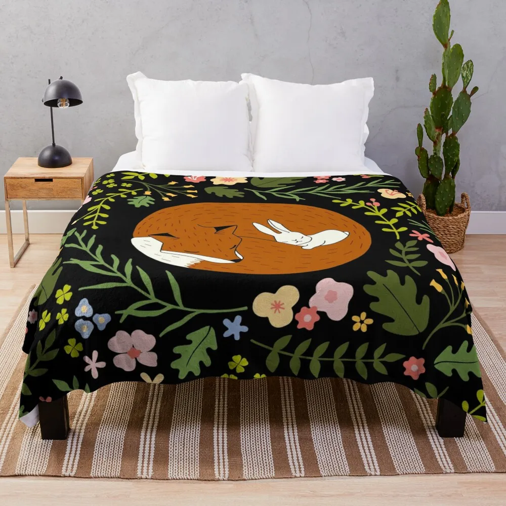 Черное одеяло Friendship Fox-Rabbit_Bg мягкое плед на заказ одеяла для дивана в стиле аниме
