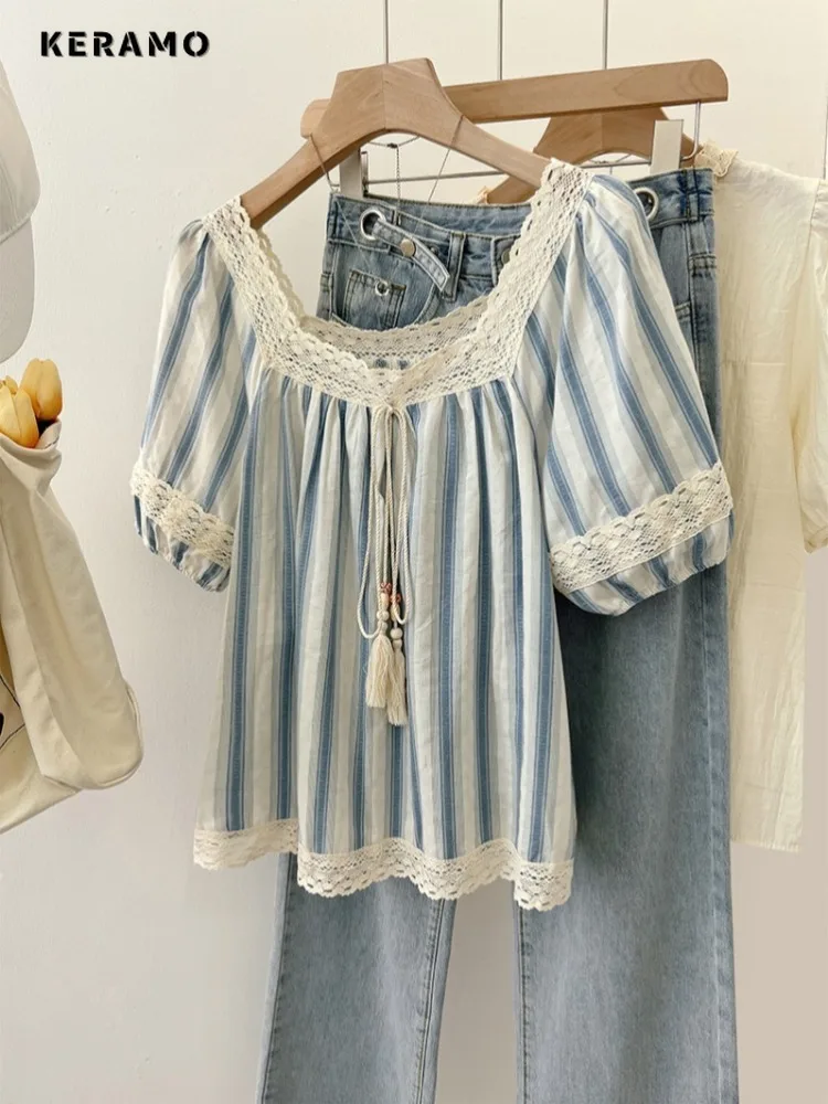 Женская футболка в полоску элегантная повседневная составного кроя Корейском